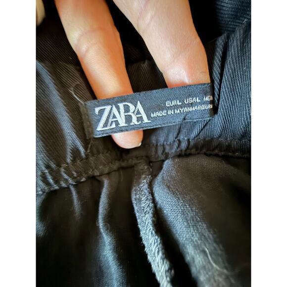 Zara Women’s Wide Leg Pull On Black Pants Back Slits Size L - Picture 5 of 7